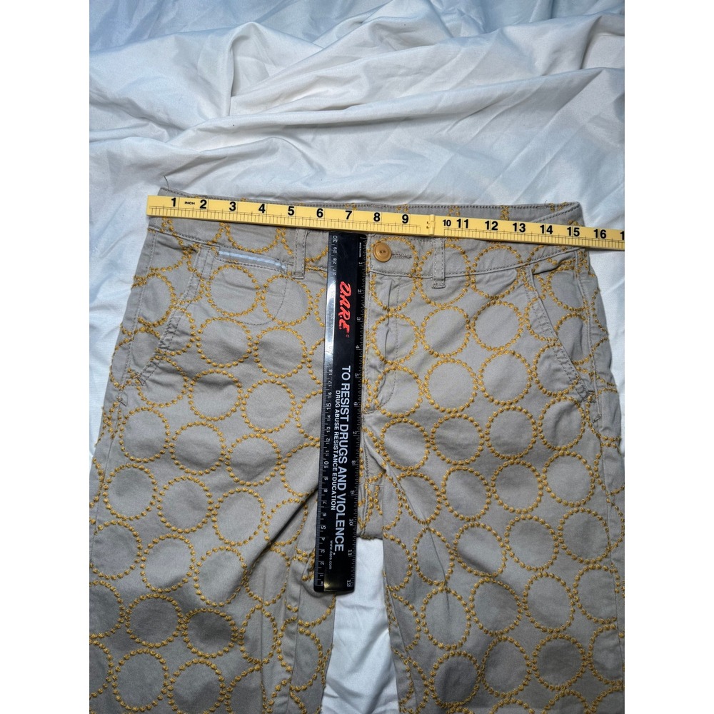 Anthropologie Embroidered‎ Chino Relaxed Pants Womens 28 TanYellow Circle Boho - Picture 3 of 5